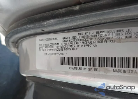 2005 Subaru Outback 2.5I из США, поврежденный, VIN 4S4BP61C557390717